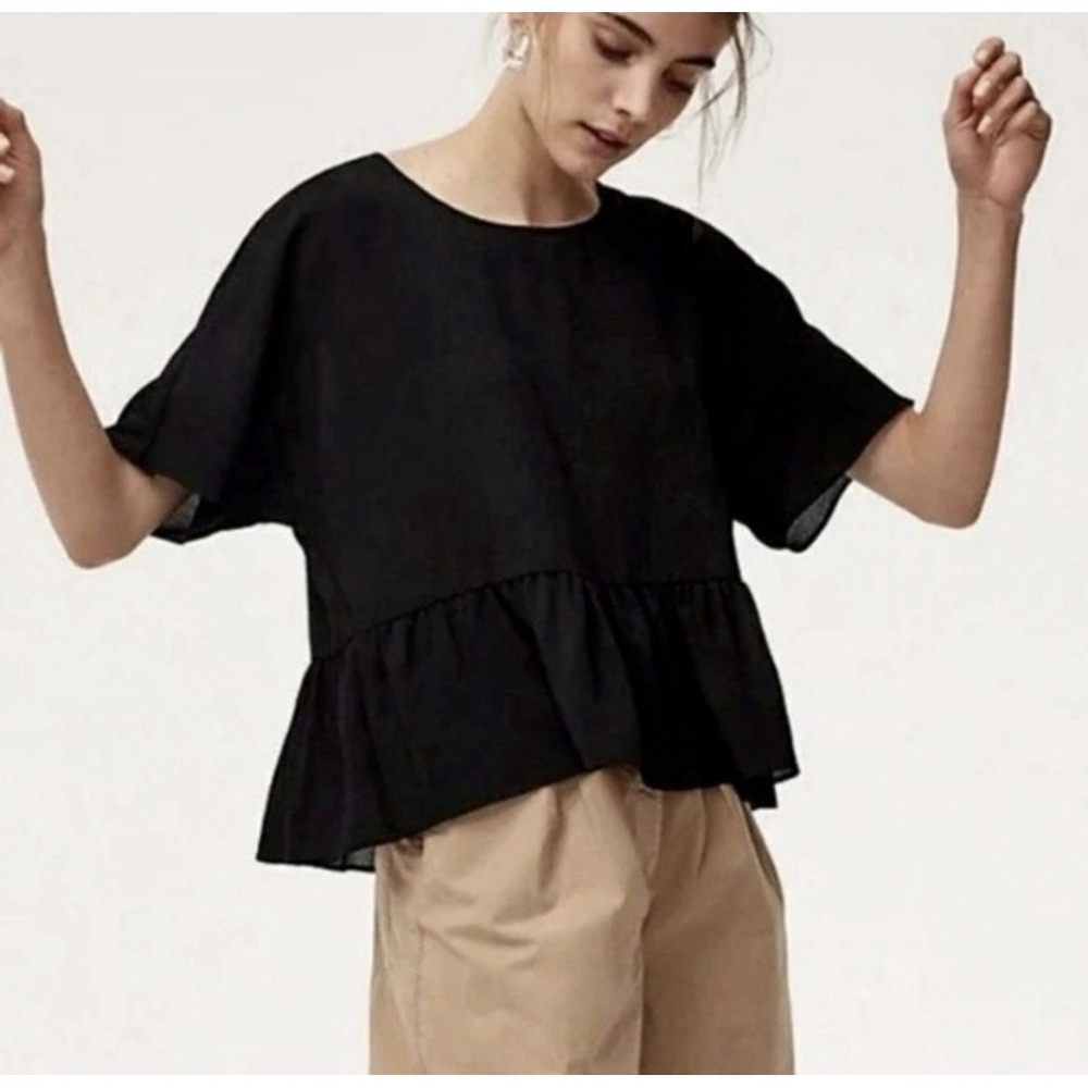 Aritzia Wilfred Black Macee Peplum Top XXS